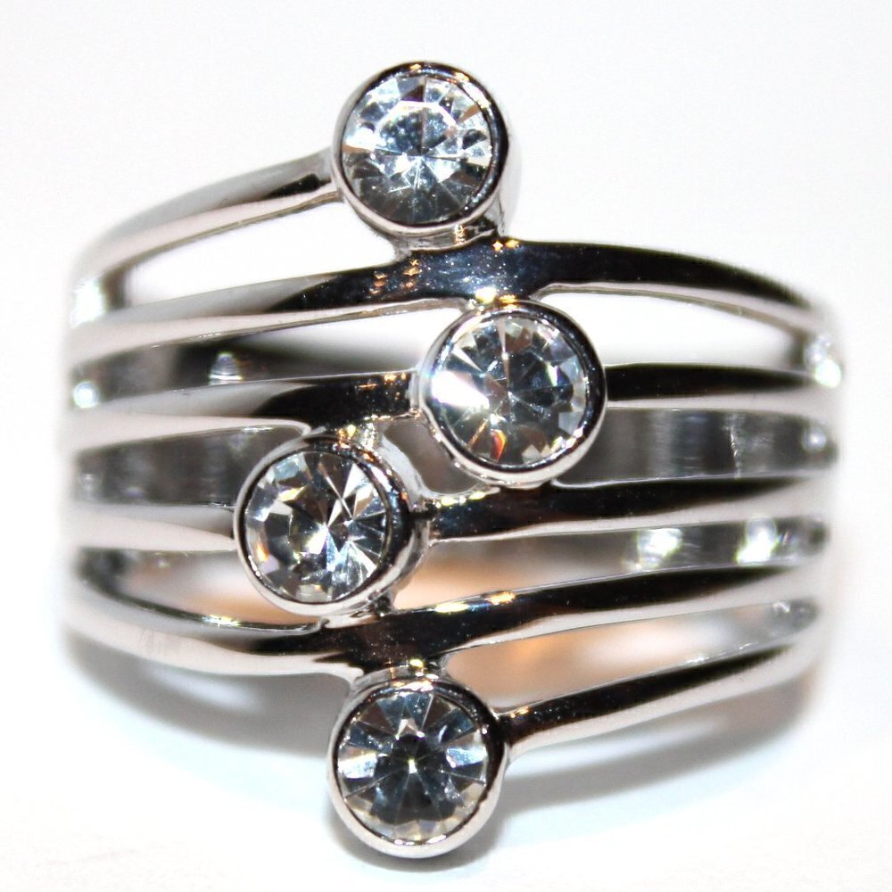 Women's Clear Cz Glitzy Cubic Zirconia Narrow Road Wide Band Round Ring Size 6